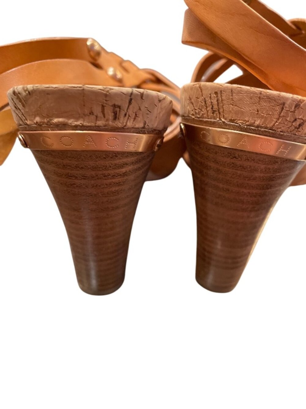 Coach wms brown leather strappy open toe 4" block dress heels sz 9B SKU 10-086 - Picture 10 of 14